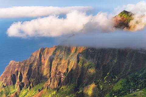 A view from the Waimea Canyon of the Napali cliffs on the Napali Coast of Kauai, Hawaii.