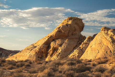 A rock formation at Valley of Fire appears to be taking a nap in the afternoon sun