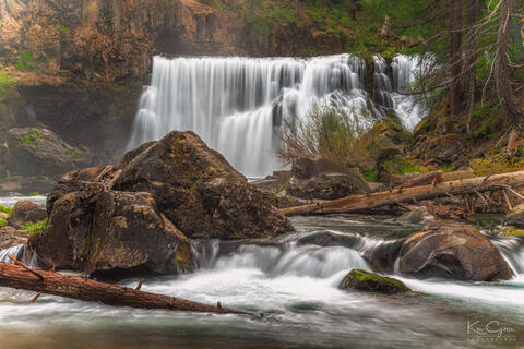 The middle waterfall of three waterfalls on the McCloud River trail in Northern California.