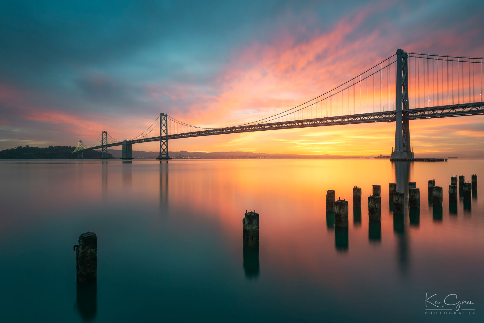 San Francisco-Oakland bay bridge long exposure sunrise