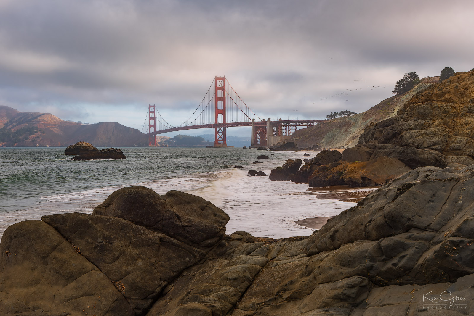 A view of the Golden Gate Bridge from Baker Beach in San Francisco.