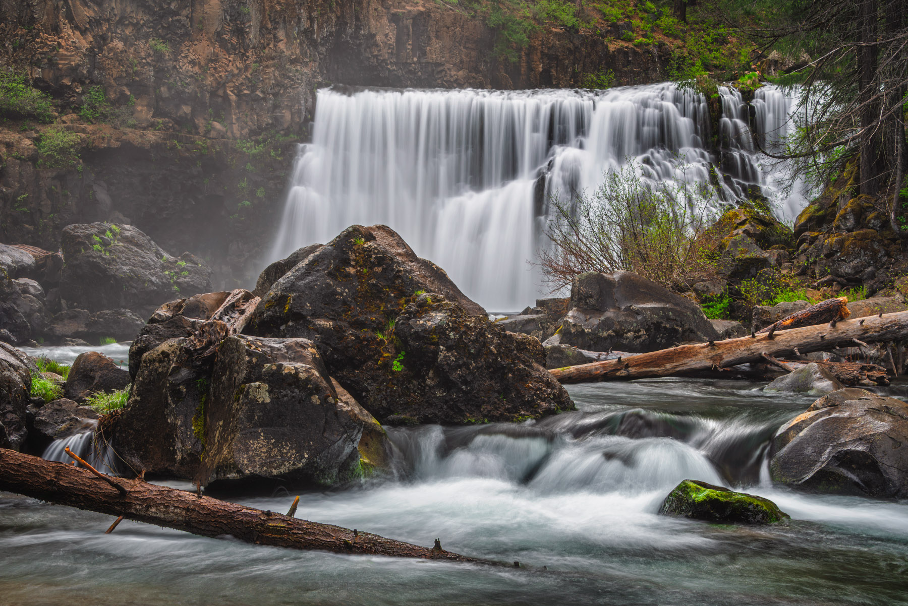 The middle waterfall of three waterfalls on the McCloud River trail in Northern California.