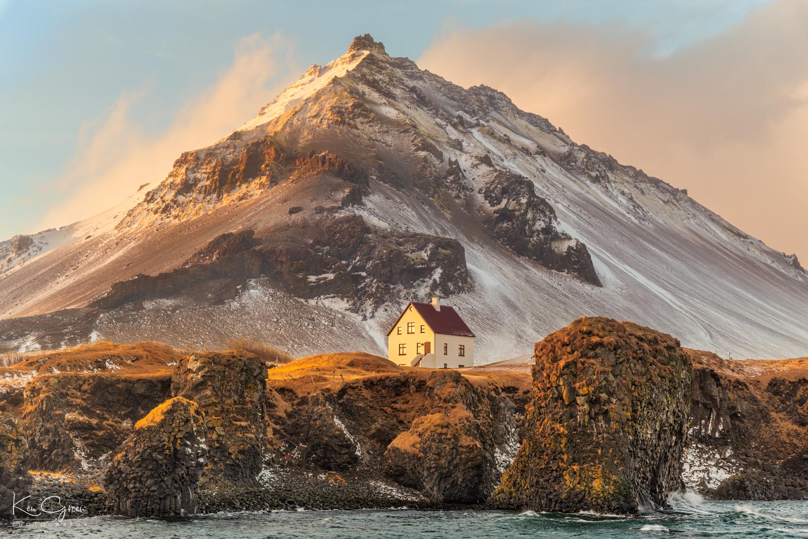 Mount Stepafell and farmhouse at Port Arnastapi on the Snaefellsnes peninsula of Iceland.
